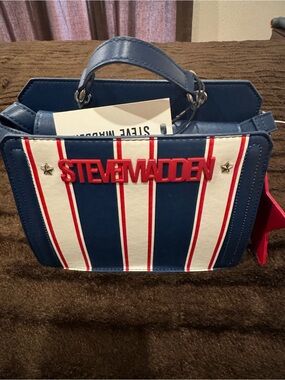 Steve Madden Navy Blue White and Red Striped Satchel Bevlynn